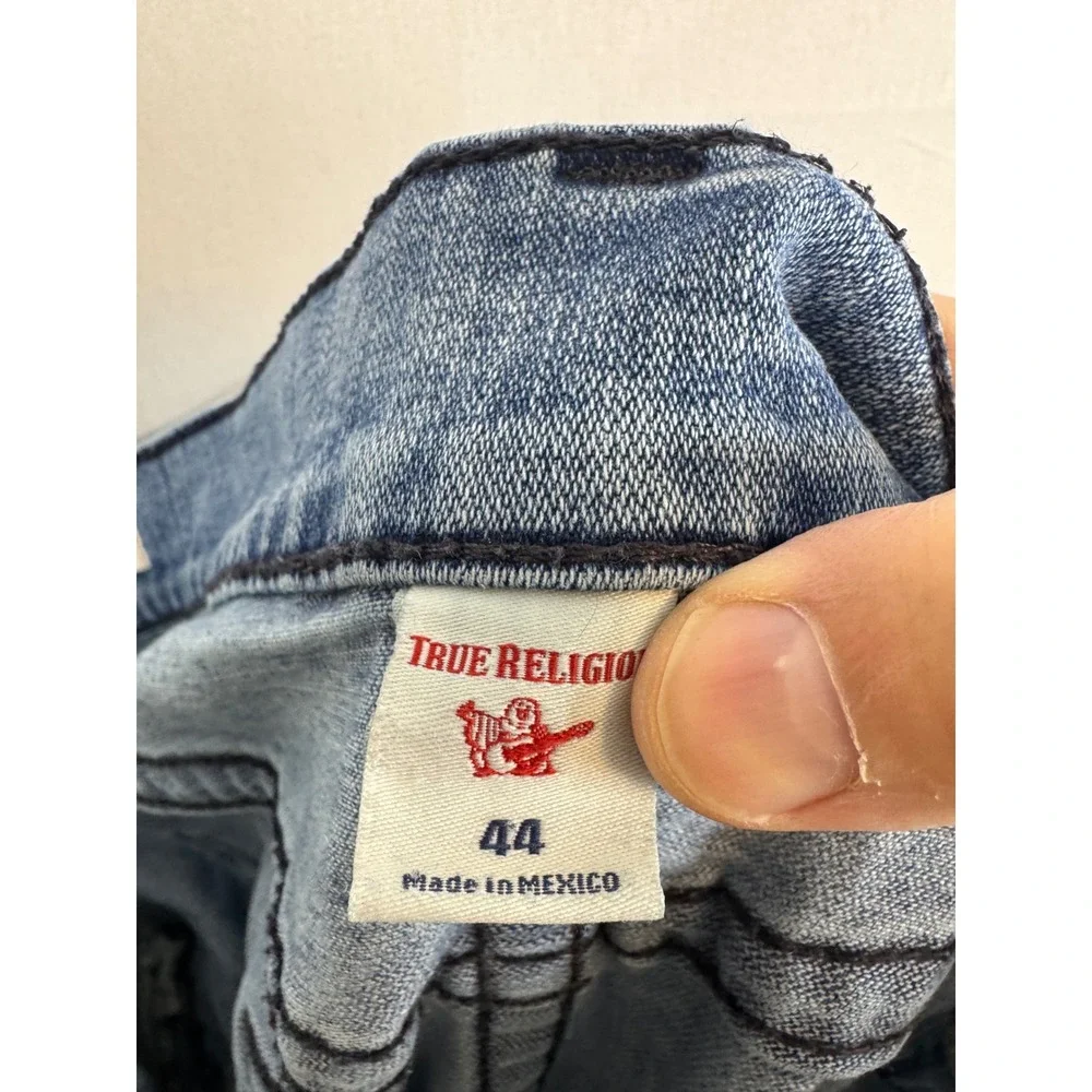 True Religion Rocco Relaxed Skinny Moto Jeans Light Wash Blue‎ Men 44X34